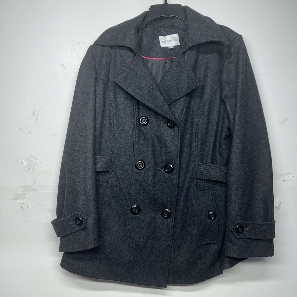 Fashion Bug Women’s 1X Peacoat Jacket Gray Wool Blend Double Breasted